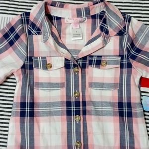 Girls Rule 2 PC Pink/Black Plaid L/Sleeve Roll Tab Open Front Buttons Shirt 5